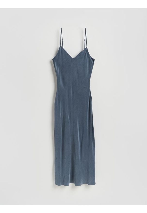 Reserved - Sukienka z cupro - szary. Kolor: szary. Materiał: tkanina, wiskoza. Typ sukienki: proste