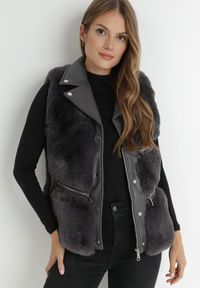 Born2be - Ciemnoszara Kamizelka Futrzana Irelaia. Kolor: szary. Materiał: futro #6