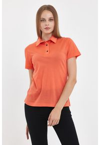 WOOLONA - Koszulka Polo Damska 100% Merino Woolona. Typ kołnierza: polo. Kolor: pomarańczowy. Styl: sportowy