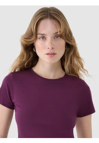 4f - 4F T-shirt slim z modalem damski - fioletowy XS. Okazja: na co dzień. Kolor: fioletowy. Materiał: bawełna, jersey, materiał, dzianina. Długość rękawa: krótki rękaw. Długość: krótkie. Wzór: gładki, ze splotem. Sezon: lato. Styl: klasyczny, sportowy, casual