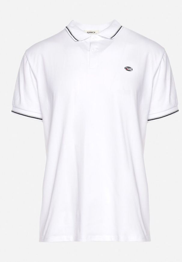 Born2be - Biała Bawełniana Koszulka Polo z Krótkim Rękawem i Kołnierzykiem Ozdobiona Paskami Vinneli. Okazja: na spotkanie biznesowe. Typ kołnierza: polo. Kolor: biały. Materiał: bawełna. Długość rękawa: krótki rękaw. Długość: krótkie. Wzór: aplikacja. Styl: biznesowy, elegancki, sportowy, klasyczny