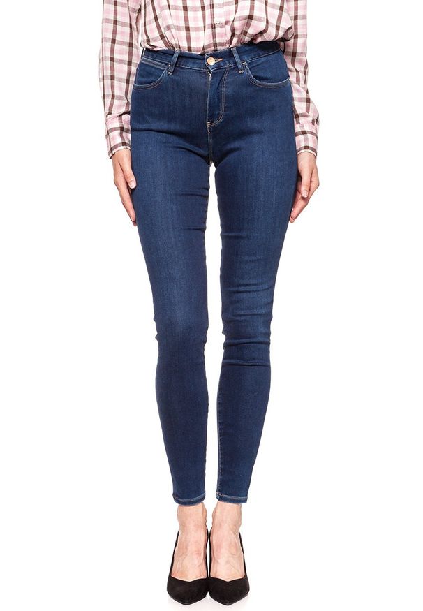 Wrangler - WRANGLER HIGH SKINNY COSY FEEL W27HRL21L 112128114. Stan: podwyższony. Wzór: aplikacja, jednolity