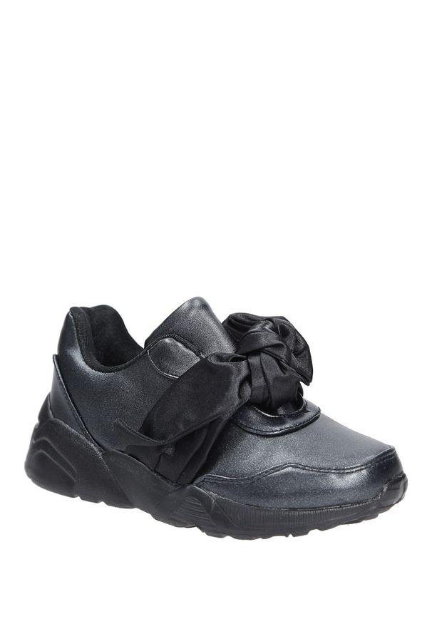 Casu - czarne buty sportowe z kokardą casu c12033-2. Kolor: czarny. Styl: sportowy