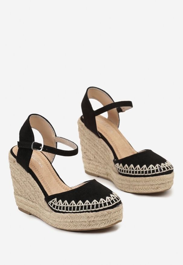 Born2be - Czarne Sandały Espadryle na Plecionym Koturnie Misslora. Kolor: czarny. Sezon: lato. Obcas: na koturnie. Styl: elegancki