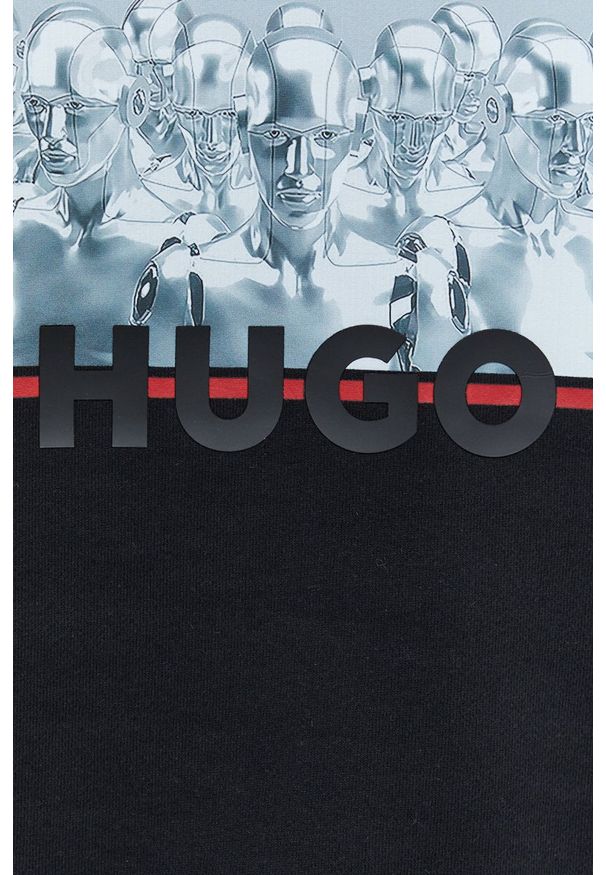 Hugo - HUGO bluza bawełniana męska kolor czarny z nadrukiem. Kolor: czarny. Materiał: bawełna. Wzór: nadruk