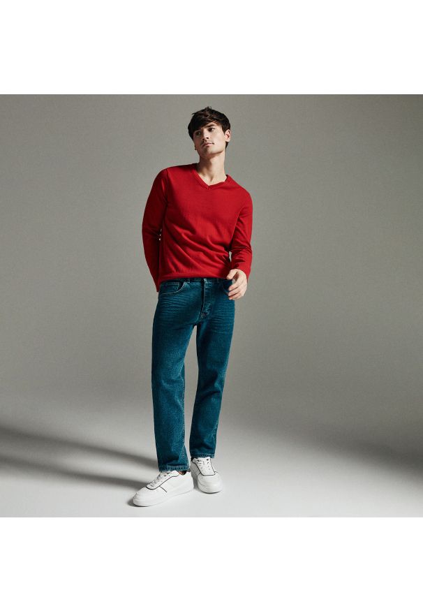 Reserved - Sweter z bawełny organicznej - Czerwony. Kolor: czerwony. Materiał: bawełna