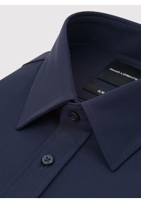 Pako Lorente - PAKO LORENTE – Granatowa koszula męska. Typ kołnierza: kołnierzyk klasyczny. Kolor: niebieski. Materiał: elastan, nylon. Długość rękawa: długi rękaw. Długość: długie. Styl: klasyczny #3