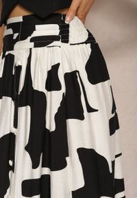 Renee - Czarno-Biała Rozkloszowana Spódnica High Waist z Gumką w Talii i Guzikami Tinasshi. Stan: podwyższony. Kolor: czarny. Materiał: tkanina. Sezon: lato #4