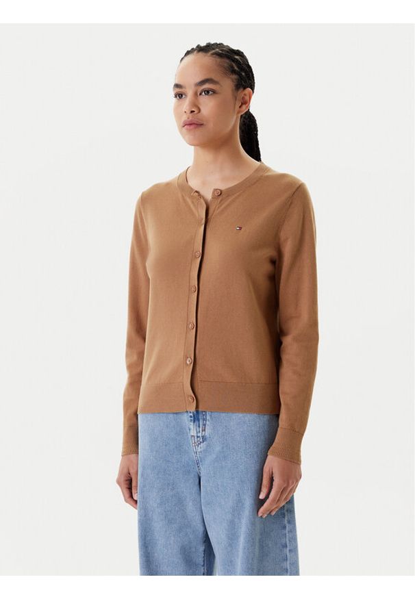 TOMMY HILFIGER - Tommy Hilfiger Kardigan WW0WW42370 Brązowy Regular Fit. Kolor: brązowy. Materiał: bawełna