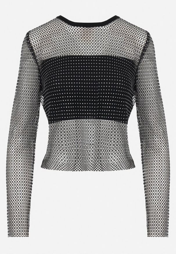 Born2be - Czarna Siateczkowa Bluzka z Topem i Cekinami Wanelia. Kolor: czarny. Materiał: materiał