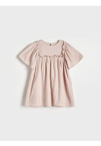 Reserved - Muślinowa sukienka z haftem - brudny róż. Kolor: różowy. Materiał: bawełna. Wzór: haft