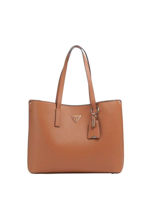 Guess - GUESS Brązowa shopperka damska Meridian. Kolor: brązowy. Materiał: skórzane