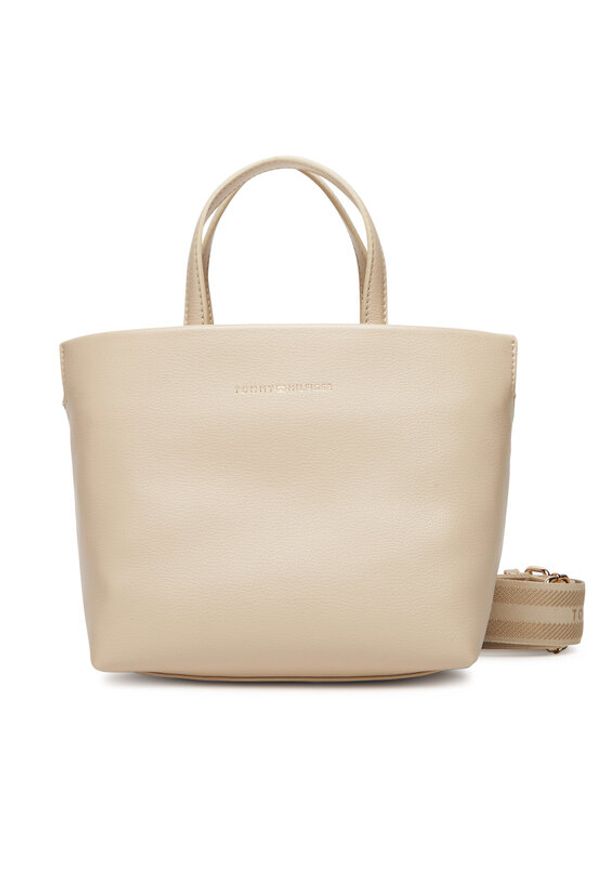 TOMMY HILFIGER - Tommy Hilfiger Torebka Th Logotape Mini Tote AW0AW17694 Beżowy. Kolor: beżowy. Materiał: skórzane