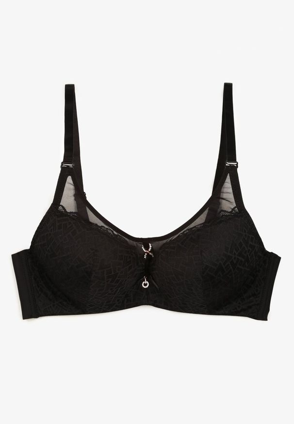 Born2be - Czarny Biustonosz Koronkowy z Efektem Push-Up Donantia. Kolor: czarny. Materiał: koronka. Rodzaj stanika: push-up
