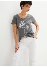 bonprix - T-shirt. Kolor: szary. Wzór: nadruk, kwiaty #1