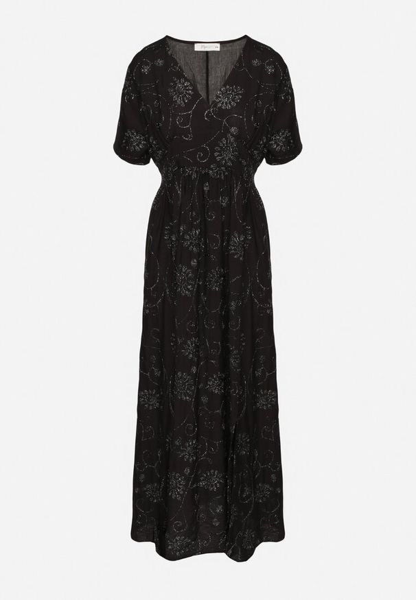 Born2be - Czarna Wiskozowa Sukienka z Metaliczną Nicią i Haftem Nelvesia. Okazja: na co dzień. Kolor: czarny. Materiał: wiskoza. Wzór: haft. Sezon: wiosna. Styl: klasyczny, casual, elegancki