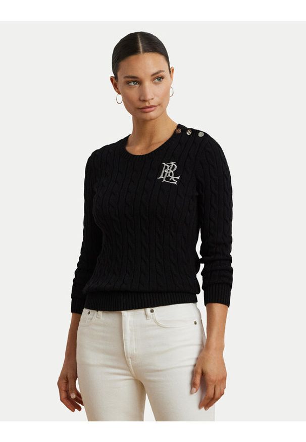 Lauren Ralph Lauren Sweter 200932223001 Czarny Slim Fit. Kolor: czarny. Materiał: bawełna