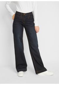 bonprix - Dżinsy wide leg, mid waist, elastyczna gumka w talii. Kolor: niebieski #1