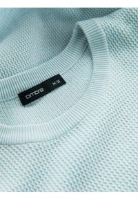 Ombre Clothing - Melanżowy męski sweter ze strukturalnej dzianiny – miętowy V1 - Rozmiar: L. Okazja: na co dzień. Kolor: miętowy. Materiał: dzianina. Wzór: melanż. Styl: casual #5