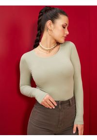 Sinsay - Body z długimi rękawami - zielony. Kolor: zielony. Długość rękawa: długi rękaw. Długość: długie