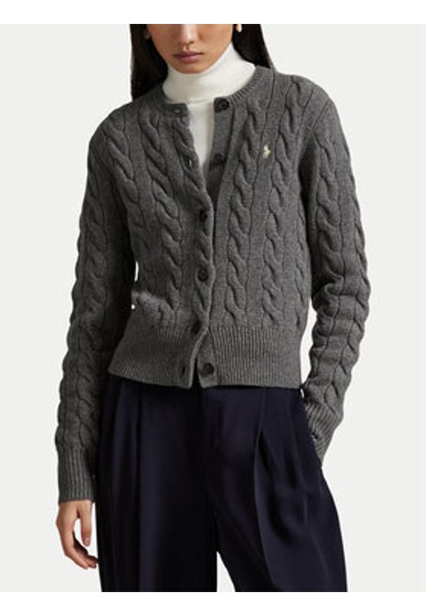 Polo Ralph Lauren Kardigan 211972104500 Szary Slim Fit. Typ kołnierza: polo. Kolor: szary. Materiał: wełna