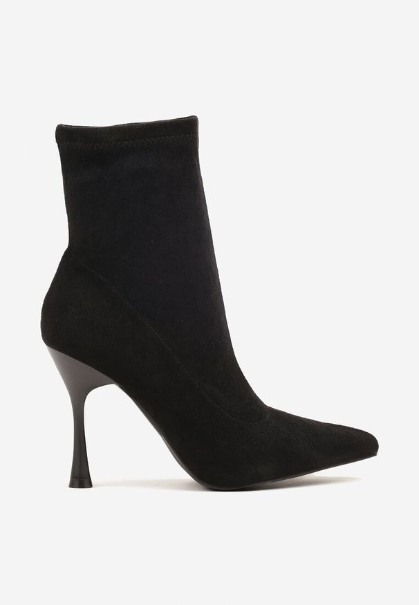 Renee - Czarne Botki Vices na Szpilce w Stylu Klepsydry Noraye. Okazja: na spotkanie biznesowe. Kolor: czarny. Materiał: jeans. Szerokość cholewki: normalna. Obcas: na szpilce. Styl: biznesowy, elegancki, klasyczny. Wysokość obcasa: średni