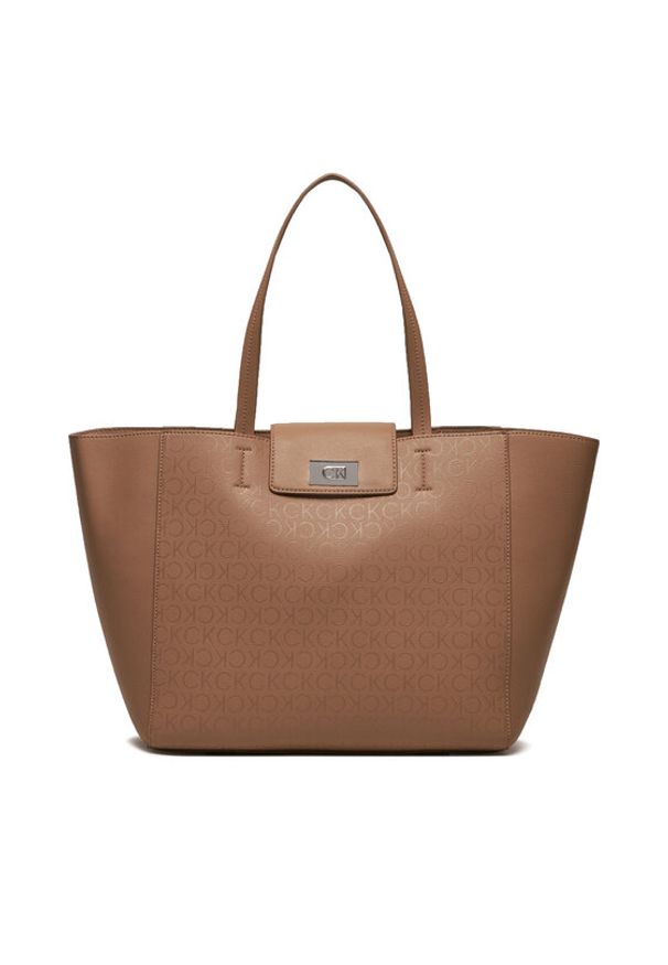 Calvin Klein Torebka Ck Push Medium Shopper K60K612147 Brązowy. Kolor: brązowy. Materiał: skórzane