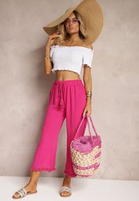 Renee - Fuksjowe Szerokie Spodnie High Waist z Gumką w Pasie Jolfea. Okazja: na co dzień. Stan: podwyższony. Kolor: różowy. Materiał: tkanina. Styl: casual, elegancki #5