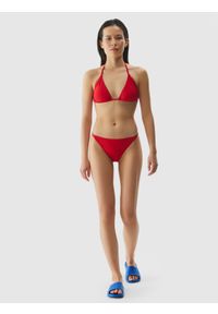 4f - Dół od bikini damski - czerwony. Kolor: czerwony. Materiał: materiał, syntetyk, włókno, elastan. Wzór: jednolity