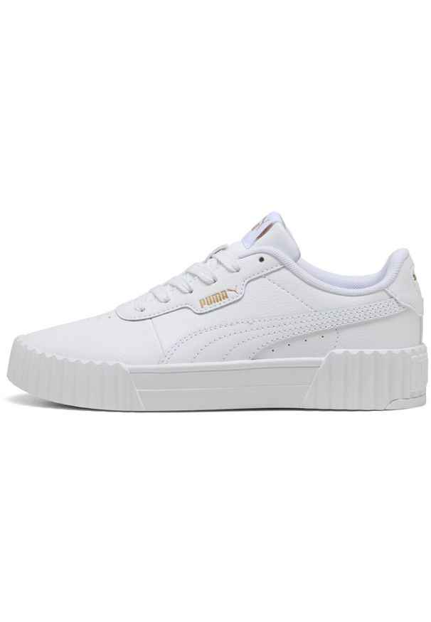 Adidasy Puma Carina 3.0 Jr, Dla obu płci. Kolor: biały. Materiał: skóra ekologiczna, materiał. Sport: turystyka piesza