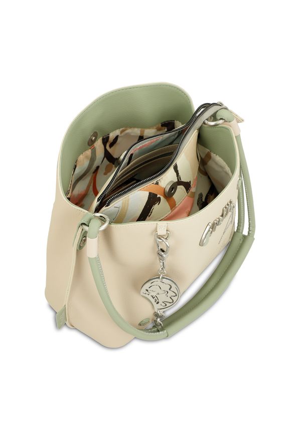 Beżowa Torebka Damska Anekke Seria Alma. Kolor: beżowy. Wzór: aplikacja. Dodatki: z breloczkiem. Styl: casual, elegancki