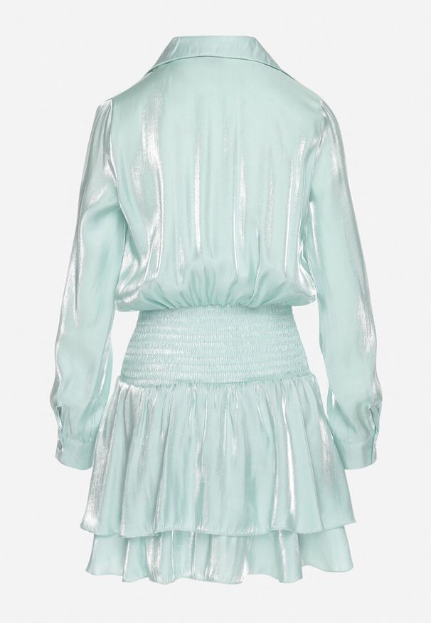 Born2be - Jasnozielona Sukienka z Wiskozy o Koszulowym Kroju z Falbankami Liova. Typ kołnierza: kołnierz z falbankami. Kolor: zielony. Materiał: wiskoza. Typ sukienki: koszulowe