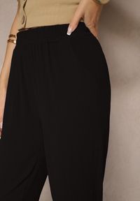 Renee - Czarne Spodnie z Bawełną o Szerokim Kroju High Waist Fanelithia. Okazja: na co dzień. Stan: podwyższony. Kolor: czarny. Materiał: bawełna. Styl: casual #4