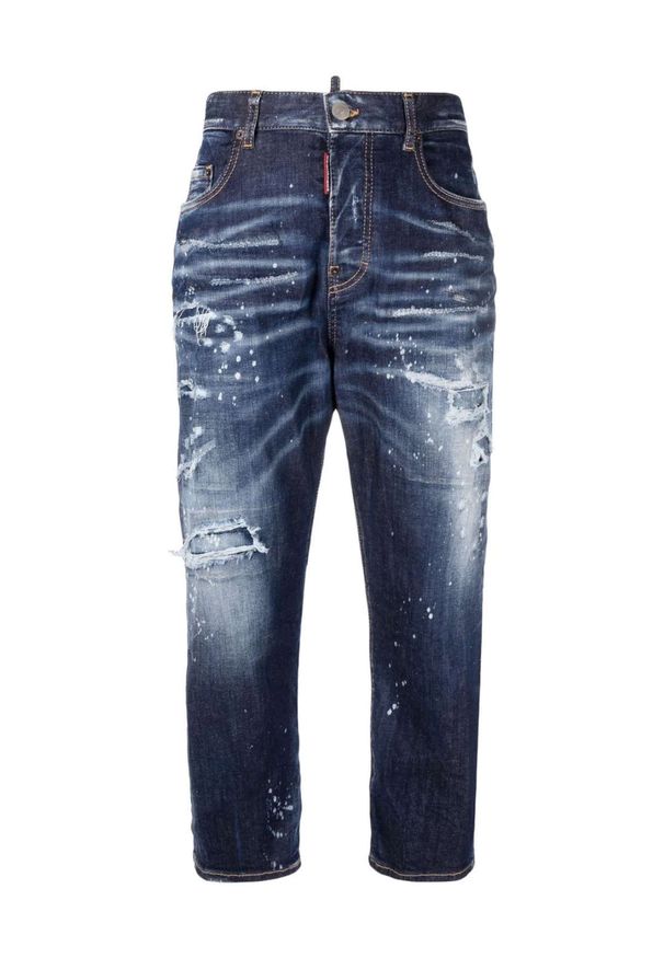 DSQUARED2 - Jeansy z przetarciami o krótkim kroju. Kolor: niebieski. Długość: krótkie. Wzór: aplikacja