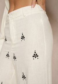 Renee - Biało-Czarne Spodnie z Wiskozą i Lnem High Waist o Szerokim Kroju z Haftami Olerina. Okazja: na spacer. Stan: podwyższony. Kolor: biały. Materiał: wiskoza, len. Wzór: haft. Sezon: lato. Styl: boho, elegancki #5
