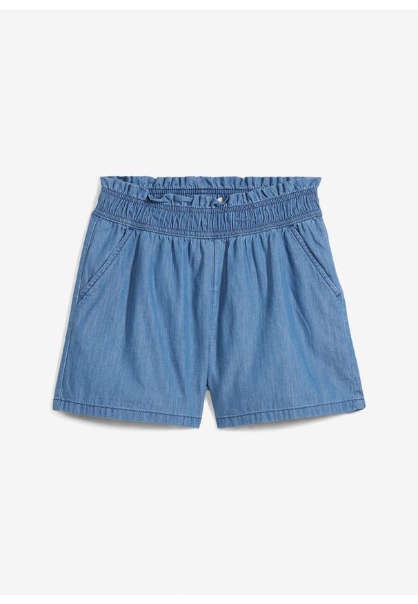 bonprix - Szorty z gumką w talii z czystej bawełny. Kolor: niebieski. Materiał: bawełna