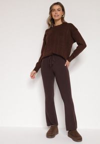 Born2be - Brązowe Spodnie Dzwony z Dzianiny z Wiskozą Zetiva. Kolor: brązowy. Materiał: dzianina, wiskoza #5