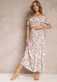 Renee - Jasnobeżowy Bawełniany Komplet 2-częściowy w Kwiaty Malenis. Kolor: beżowy. Materiał: bawełna. Wzór: kwiaty