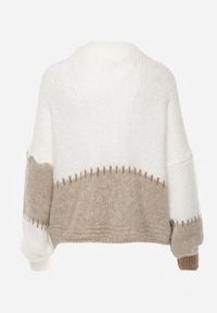 Renee - Brązowy Kardigan z Domieszką Wełny i Wiskozy w Patchworkowym Stylu Fesolinne. Okazja: na spacer. Kolor: brązowy. Materiał: wiskoza, wełna #4