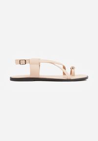 Born2be - Beżowe Sandały w Stylu Japonek z Metaliczną Ozdobą Catelin. Zapięcie: sprzączka. Kolor: beżowy. Wzór: aplikacja. Styl: elegancki, klasyczny #2