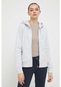 Superdry bluza damska kolor szary z kapturem melanżowa. Typ kołnierza: kaptur. Kolor: szary. Materiał: włókno, dzianina, materiał. Wzór: melanż #2