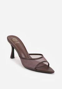 Born2be - Brązowe Klapki na Szpilce z Siateczkową Wyciętą Cholewką Laomesine. Nosek buta: otwarty. Kolor: brązowy. Materiał: skóra, materiał. Sezon: lato. Obcas: na szpilce. Styl: klasyczny. Wysokość obcasa: średni #5