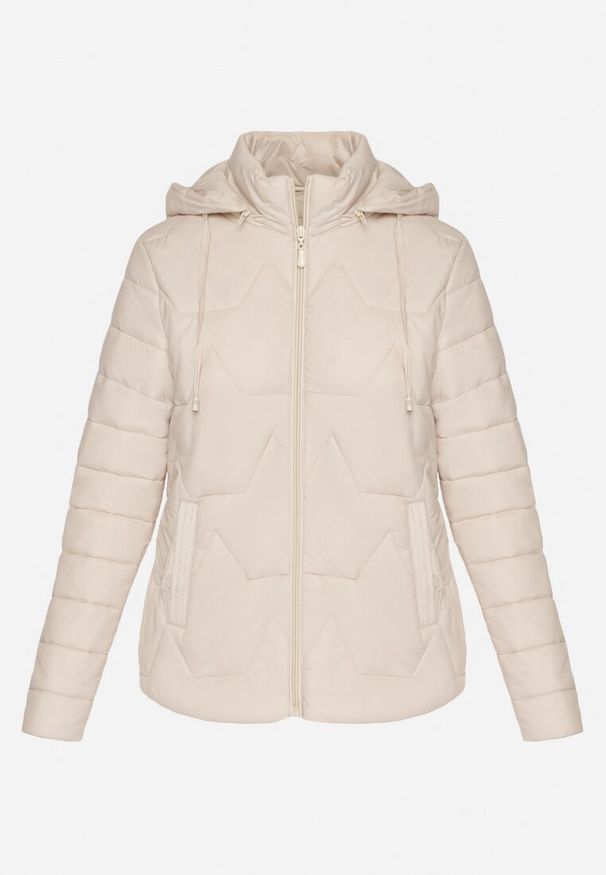 Born2be - Ciemnobeżowa Pikowana Kurtka z Odpinanym Kapturem Noridi. Okazja: na co dzień. Kolor: beżowy. Materiał: jeans. Styl: elegancki, klasyczny, casual