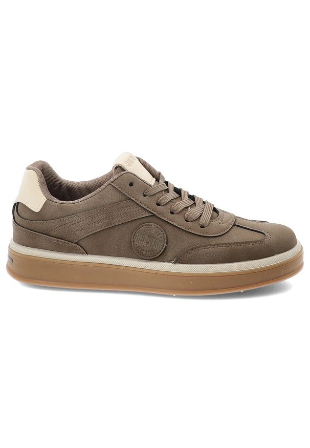 Big-Star - Sneakersy unisex Big Star, ze skóry ekologicznej na platformie z okrągłym noskiem sznurowane, beżowe, SS174020. Okazja: na co dzień. Nosek buta: okrągły. Zapięcie: sznurówki. Kolor: beżowy. Materiał: materiał, skóra ekologiczna. Szerokość cholewki: normalna. Obcas: na platformie