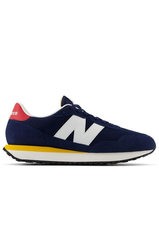 Buty New Balance MS237VI - granatowe. Okazja: na co dzień. Zapięcie: sznurówki. Kolor: niebieski. Materiał: guma, tworzywo sztuczne, zamsz. Szerokość cholewki: normalna