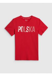 4f - 4F Koszulka kibica męska - czerwona L. Okazja: na co dzień. Kolor: czerwony. Materiał: materiał, bawełna, dzianina. Wzór: nadruk. Styl: casual #1