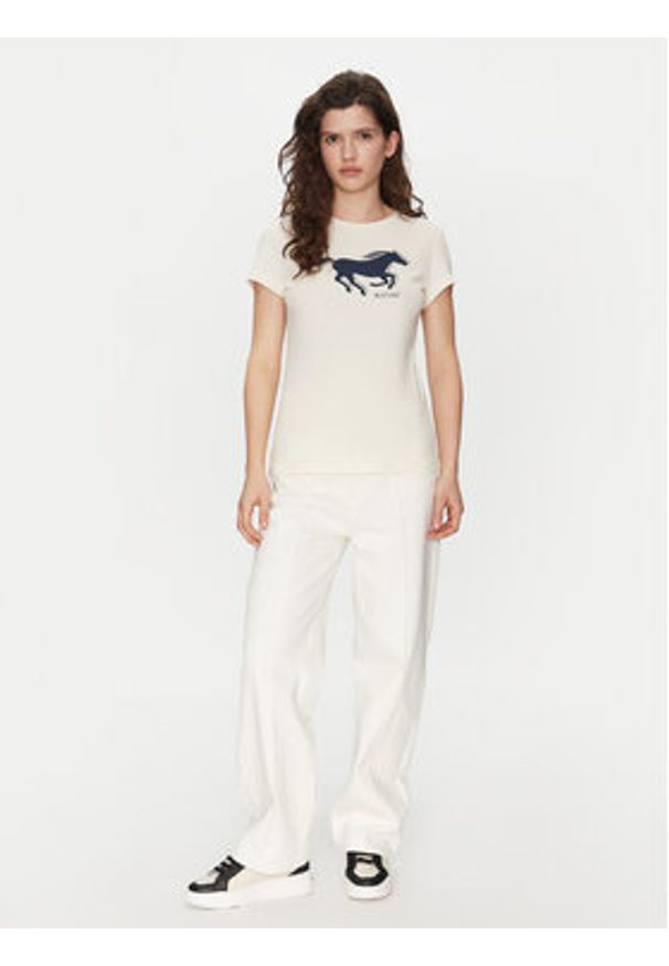 Mustang T-Shirt Loa 1016136 Écru Slim Fit. Materiał: bawełna