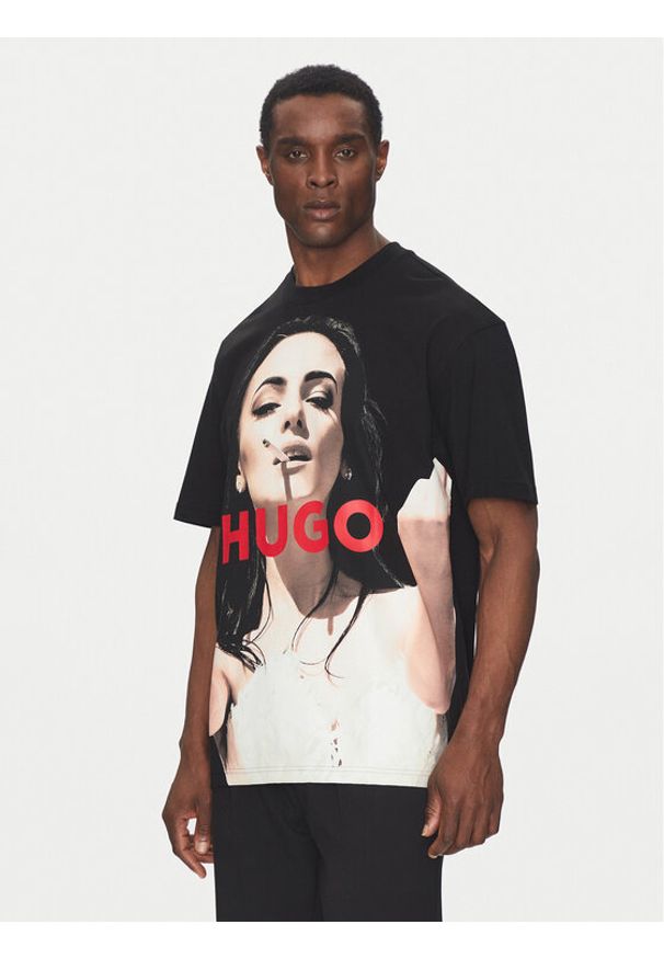 Hugo - HUGO T-Shirt Duwedie 50535314 Czarny Oversize. Kolor: czarny. Materiał: bawełna