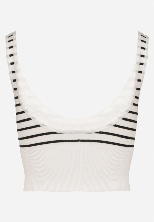 Born2be - Biało-Czarny Tank Top w Paski z Prążkowanej Tkaniny Sesillia. Okazja: na co dzień. Kolor: biały. Materiał: tkanina, prążkowany. Wzór: paski. Styl: elegancki, klasyczny, casual