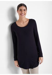 bonprix - Długi shirt z wiskozy, długi rękaw. Kolor: czarny. Materiał: wiskoza. Długość rękawa: długi rękaw. Długość: długie #1